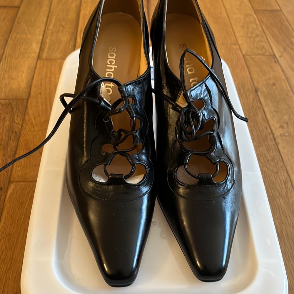 Black Leather Lace Up Heels